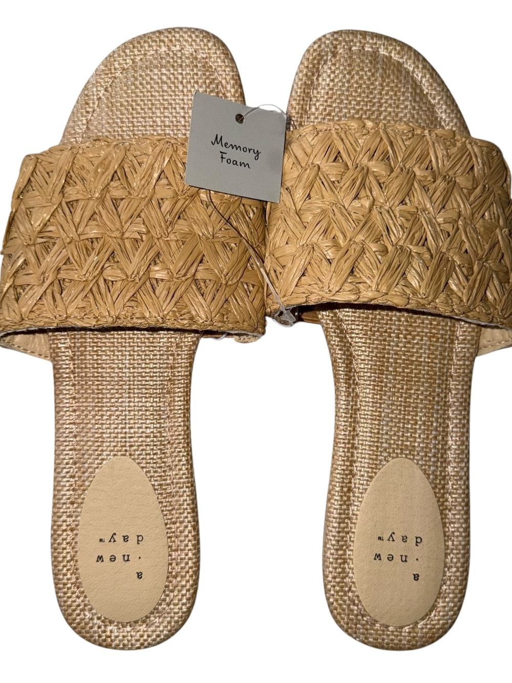A New Day Raffia Woven Slide Sandals Tan Neutral Summer Flats Size 9.5 NWT - Picture 2 of 5